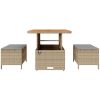 3-delars utemöbelset med kuddar Beige Poly Rattan Akacia vidaXL 80 cm – miniatyr 7