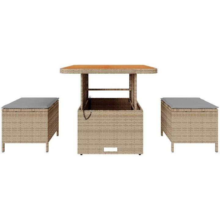 3-delars utemöbelset med kuddar Beige Poly Rattan Akacia vidaXL 80 cm – bild 7