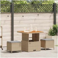 3-delars utemöbelset med kuddar Beige Poly Rattan Akacia vidaXL