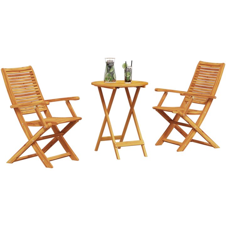 3-delars Vikbart Bistro Set i Massivt Akaciaträ vidaXL Medium – bild 3