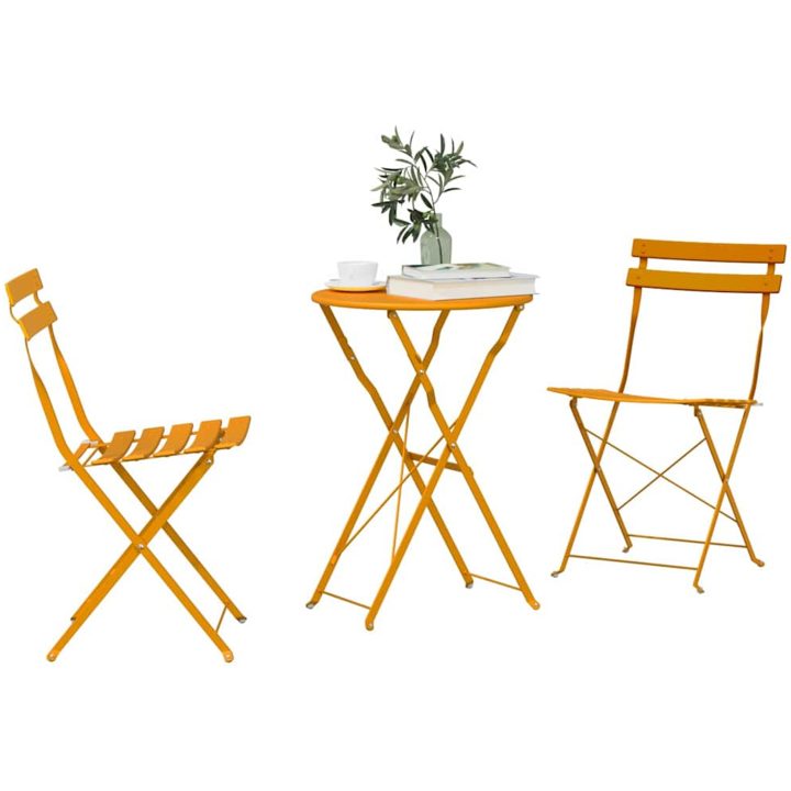 3-delars Vikbart Bistro Set Senapsgul Stål vidaXL 50 x 50 x 71 cm – bild 3
