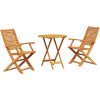 3-delars vikbart bistroset i massivt akaciaträ vidaXL Bord, 70x70x75 cm, stol, 57x66x95 cm – miniatyr 2