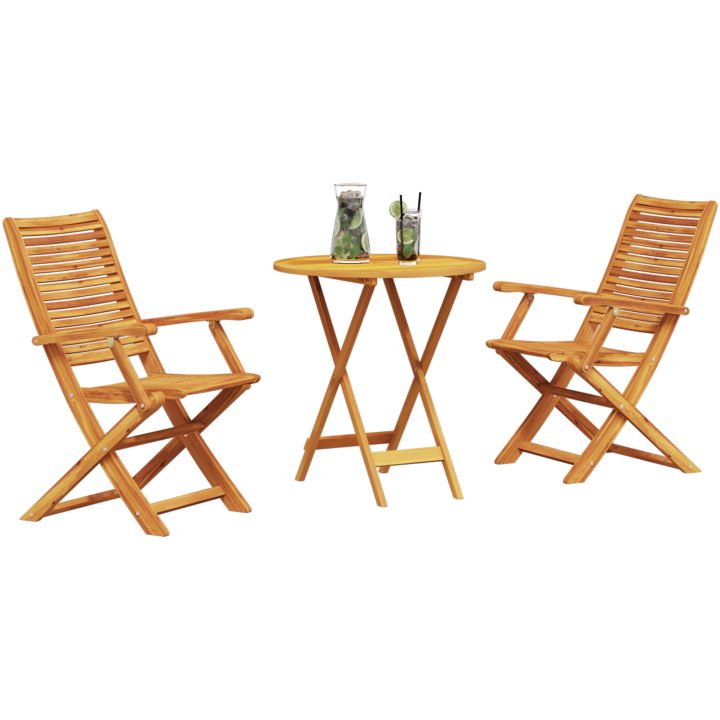 3-delars vikbart bistroset i massivt akaciaträ vidaXL Bord, 70x70x75 cm, stol, 57x66x95 cm – bild 3