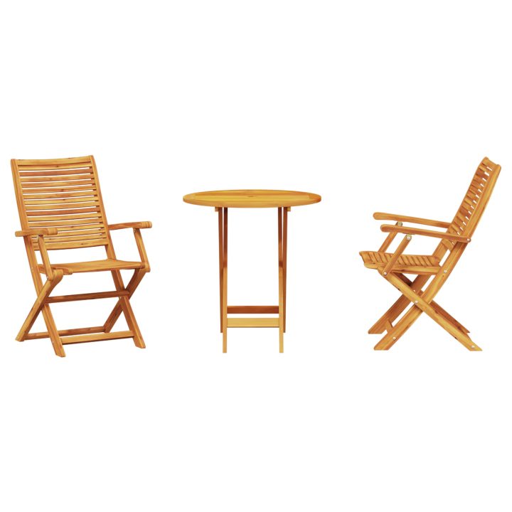 3-delars vikbart bistroset i massivt akaciaträ vidaXL Bord, 70x70x75 cm, stol, 57x66x95 cm – bild 7