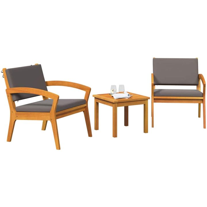 3-delat Bistro Set med Kuddar, Gjort av Massivt Akaciaträ vidaXL Stol, 59.5 x 70.5 x 72.5 cm, bord, 45 x 45 x 38 cm – bild 3