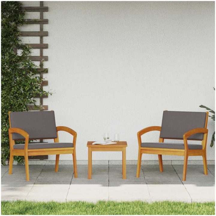 3-delat Bistro Set med Kuddar, Gjort av Massivt Akaciaträ vidaXL Stol, 59.5 x 70.5 x 72.5 cm, bord, 45 x 45 x 38 cm – bild 4