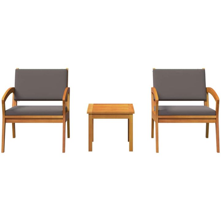 3-delat Bistro Set med Kuddar, Gjort av Massivt Akaciaträ vidaXL Stol, 59.5 x 70.5 x 72.5 cm, bord, 45 x 45 x 38 cm – bild 7