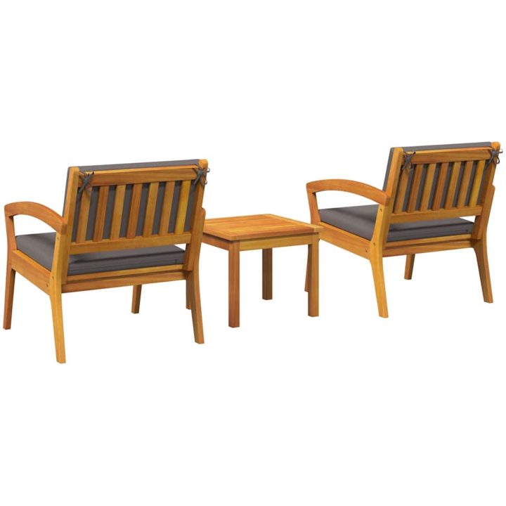 3-delat Bistro Set med Kuddar, Gjort av Massivt Akaciaträ vidaXL Stol, 59.5 x 70.5 x 72.5 cm, bord, 45 x 45 x 38 cm – bild 8