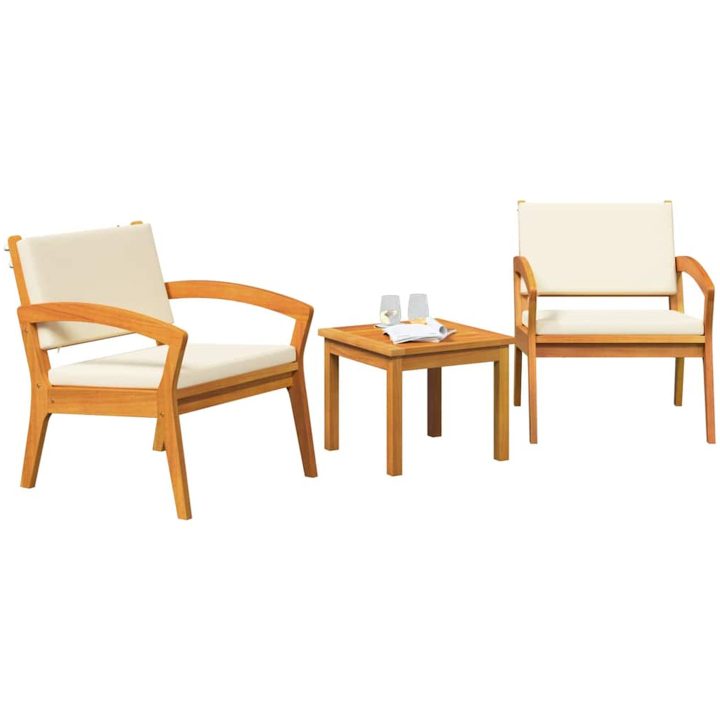 3-delat Bistro Set med Kuddar - Tillverkat av Massivt Akaciaträ vidaXL Stol, 59.5 x 70.5 x 72.5 cm, bord, 45 x 45 x 38 cm – bild 3