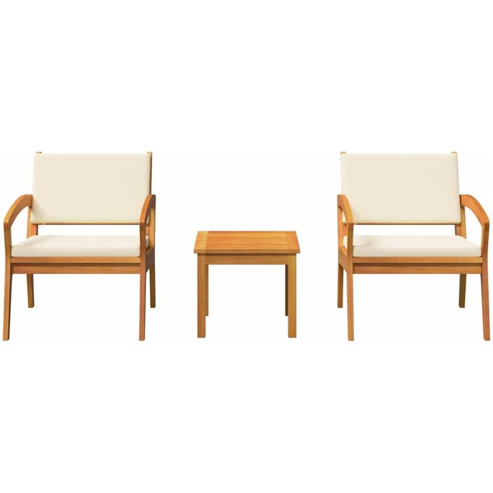 3-delat Bistro Set med Kuddar - Tillverkat av Massivt Akaciaträ vidaXL Stol, 59.5 x 70.5 x 72.5 cm, bord, 45 x 45 x 38 cm – bild 7