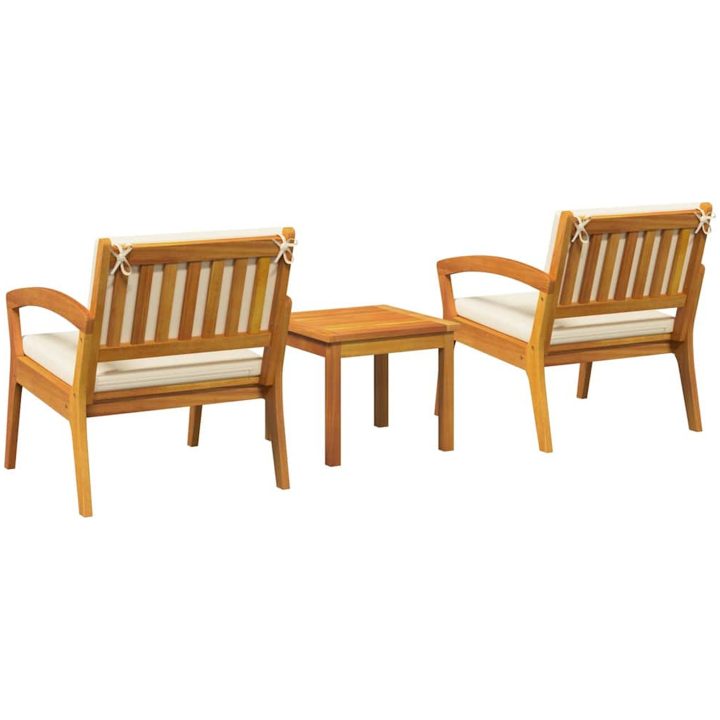 3-delat Bistro Set med Kuddar - Tillverkat av Massivt Akaciaträ vidaXL Stol, 59.5 x 70.5 x 72.5 cm, bord, 45 x 45 x 38 cm – bild 8