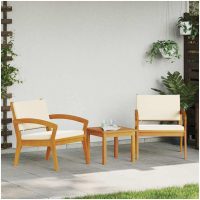3-delat Bistro Set med Kuddar - Tillverkat av Massivt Akaciaträ vidaXL