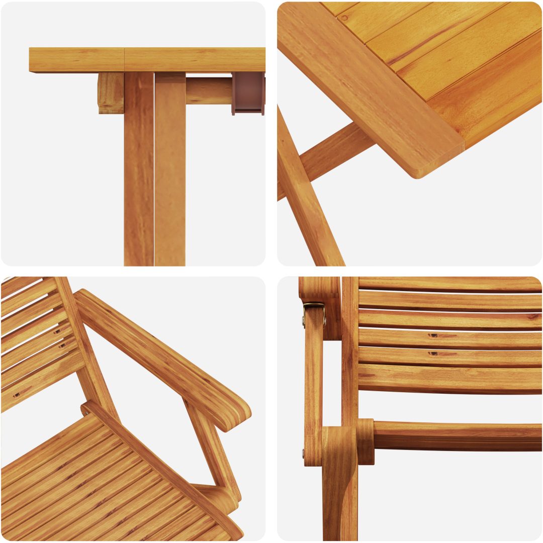 3-delat Fällbart Bistro Set i Massivt Akaciaträ vidaXL Liten – bild 11