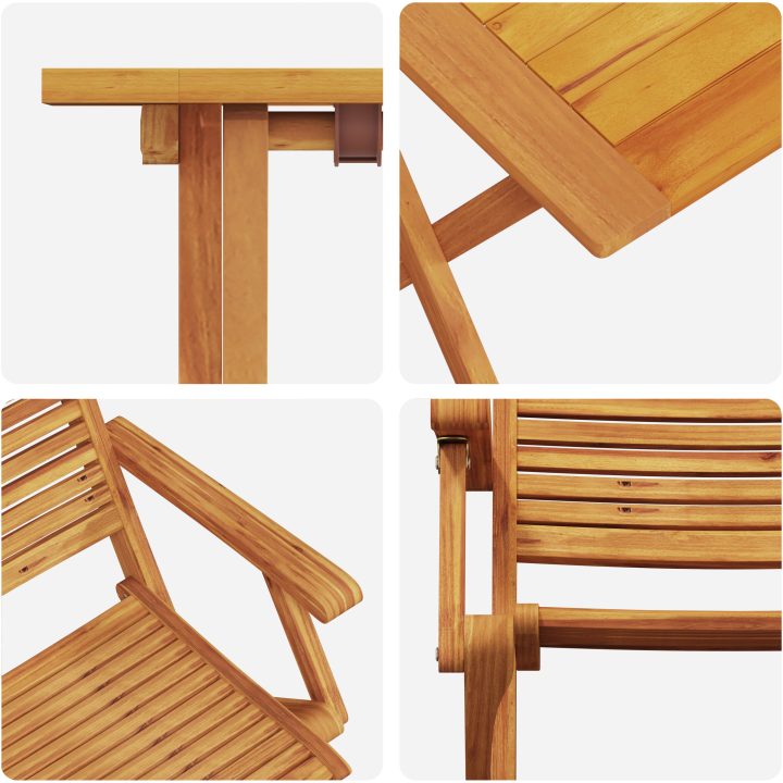 3-delat Fällbart Bistro Set i Massivt Akaciaträ vidaXL Liten – bild 11