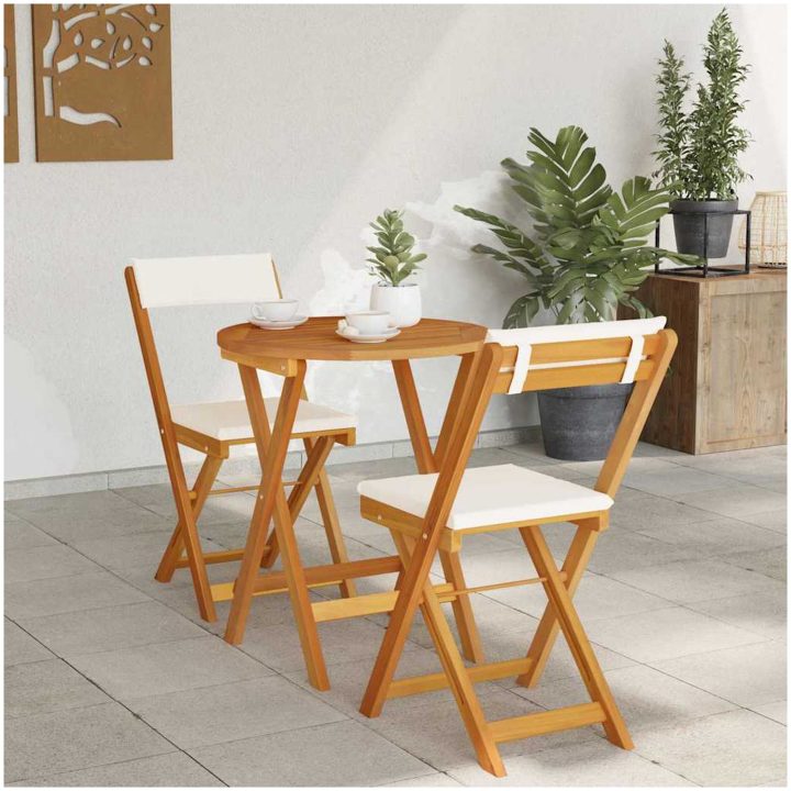 3-delat hopfällbart bistro-set med dynor av massivt akaciaträ vidaXL Liten – bild 4