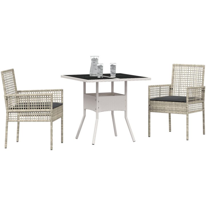 3-delat matbordset för trädgård Ljusgrå Poly Rottning vidaXL 80 x 80 x 75 cm – bild 3