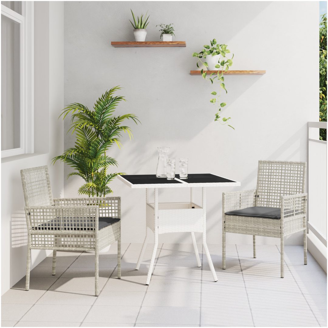 3-delat matbordset för trädgård Ljusgrå Poly Rottning vidaXL 80 x 80 x 75 cm