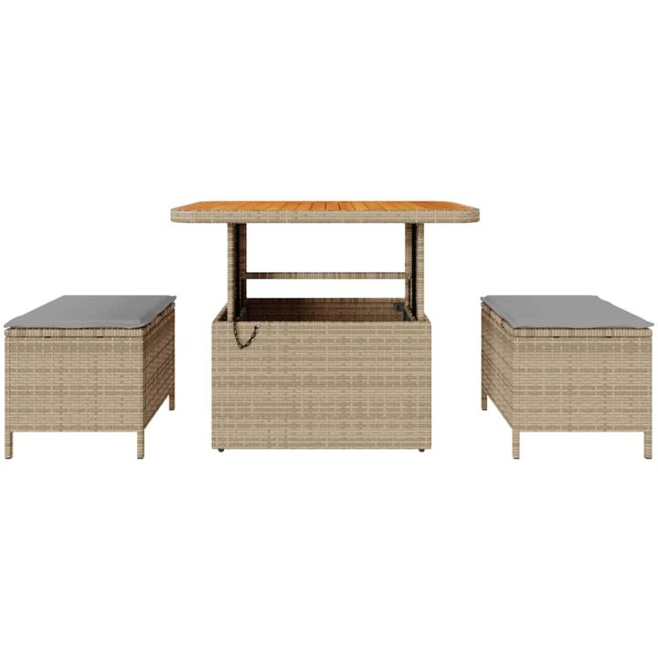 3-delat matset för trädgården med kuddar Beige Poly Rattan Akacia vidaXL 90 cm – bild 7