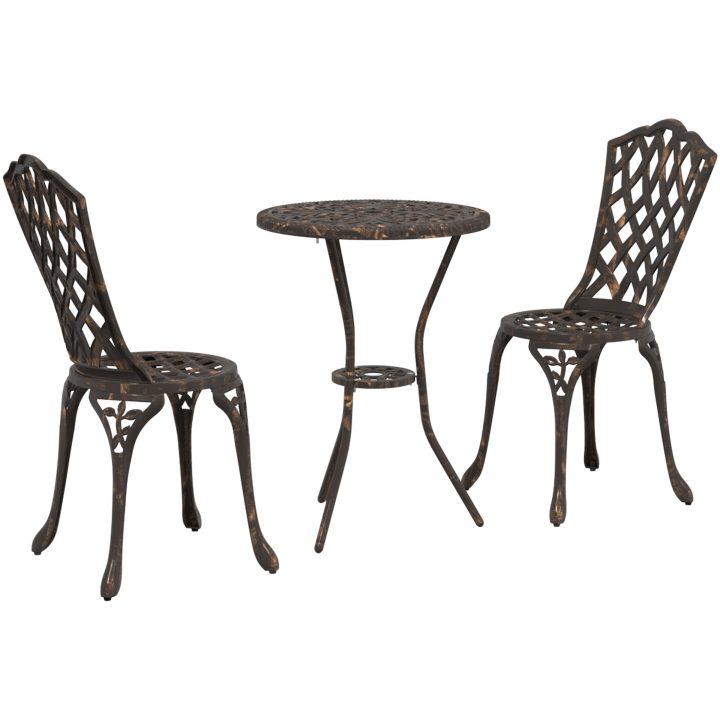 3-delat Trädgårds Bistro Set i Brons Gjutaluminium vidaXL Liten – bild 2