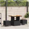 3-delat trädgårds matsalsset med kuddar Svart Poly Rattan Akacia vidaXL Medium – miniatyr 1