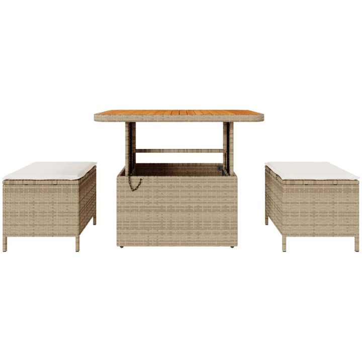 3-delat trädgårds matset med kuddar Beige Polyrotting Akacia vidaXL 90 cm – bild 7