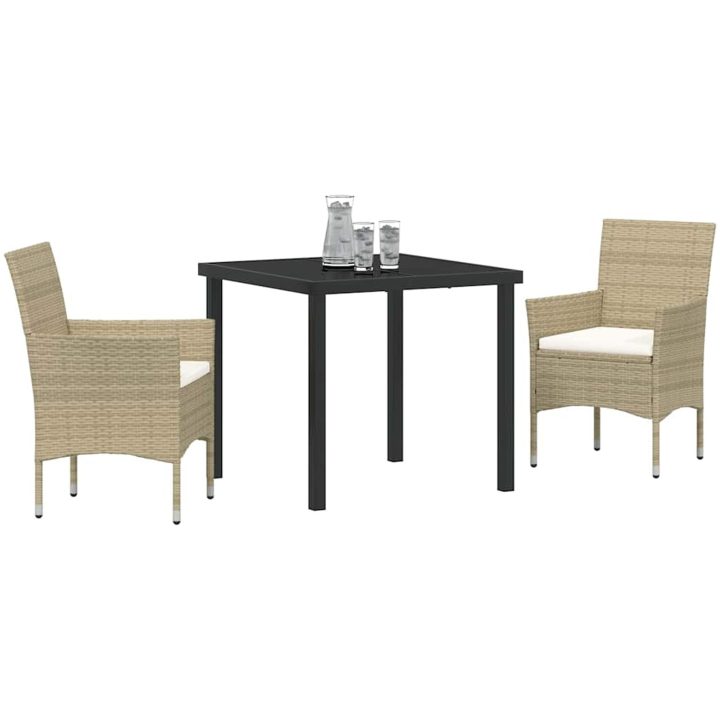 3-delat Trädgårdsdining Set Beige Poly Rattan vidaXL Vanlig – bild 3