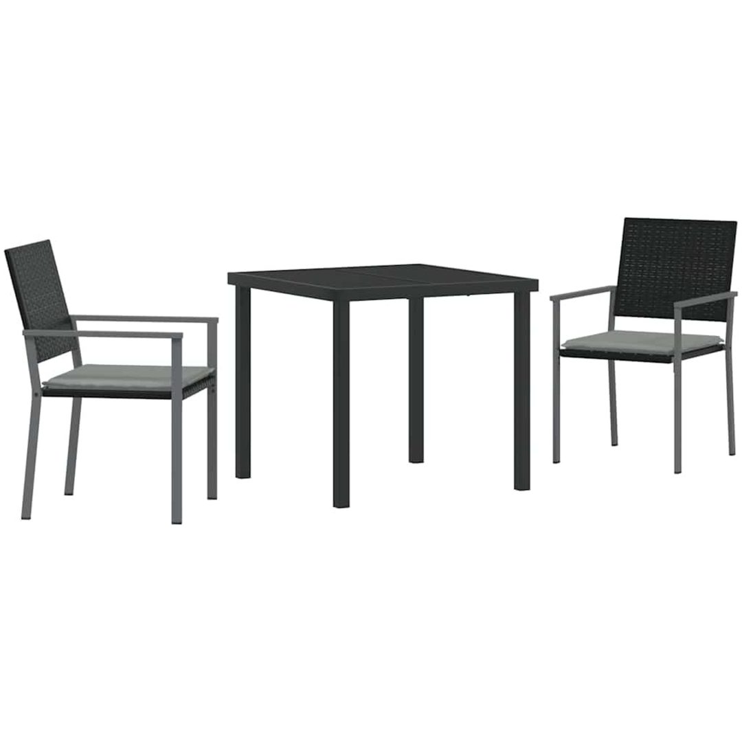3-delat trädgårdsdining set med kuddar Svart Poly Rattan vidaXL 54x62.5x89 cm – bild 2