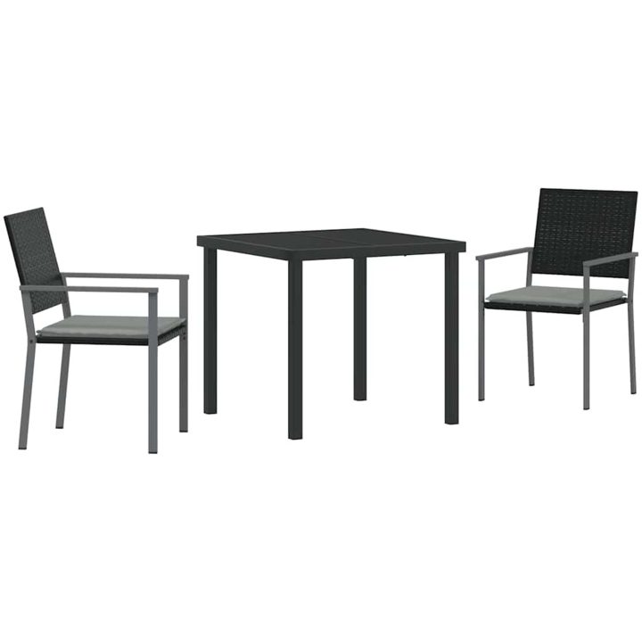3-delat trädgårdsdining set med kuddar Svart Poly Rattan vidaXL 54x62.5x89 cm – bild 2