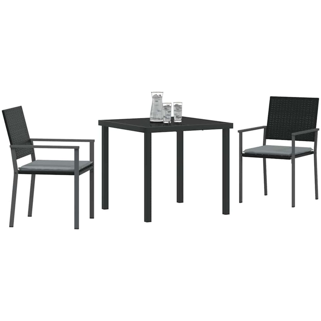 3-delat trädgårdsdining set med kuddar Svart Poly Rattan vidaXL 54x62.5x89 cm – bild 3