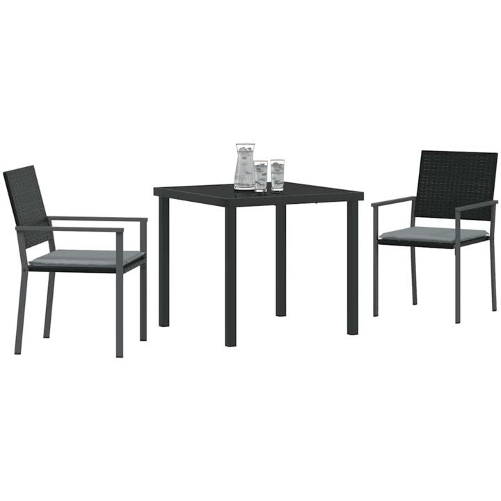 3-delat trädgårdsdining set med kuddar Svart Poly Rattan vidaXL 54x62.5x89 cm – bild 3