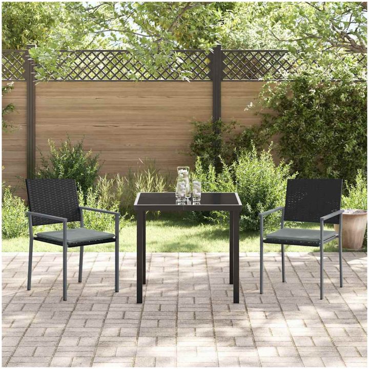 3-delat trädgårdsdining set med kuddar Svart Poly Rattan vidaXL 54x62.5x89 cm – bild 4