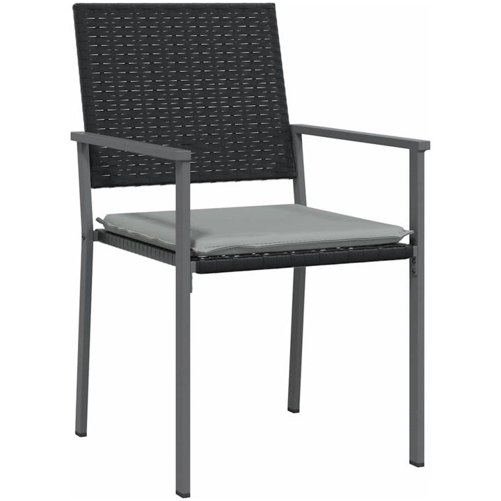 3-delat trädgårdsdining set med kuddar Svart Poly Rattan vidaXL 54x62.5x89 cm – bild 5