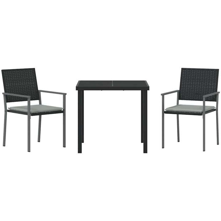 3-delat trädgårdsdining set med kuddar Svart Poly Rattan vidaXL 54x62.5x89 cm – bild 6