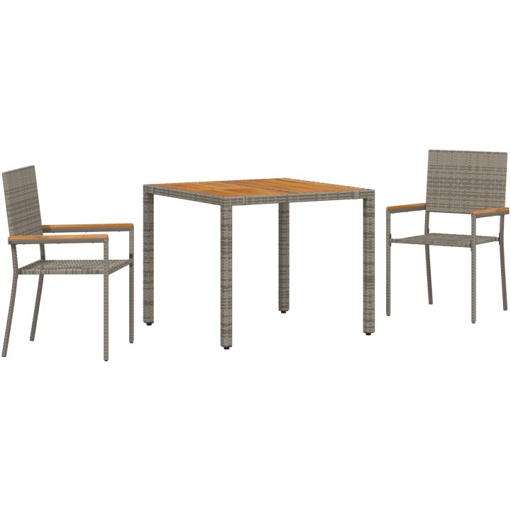 3-delat trädgårdsmatbord grå poly rattan vidaXL Medium – bild 2