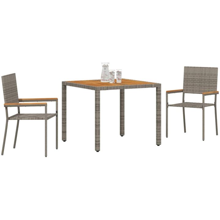 3-delat trädgårdsmatbord grå poly rattan vidaXL Medium – bild 3