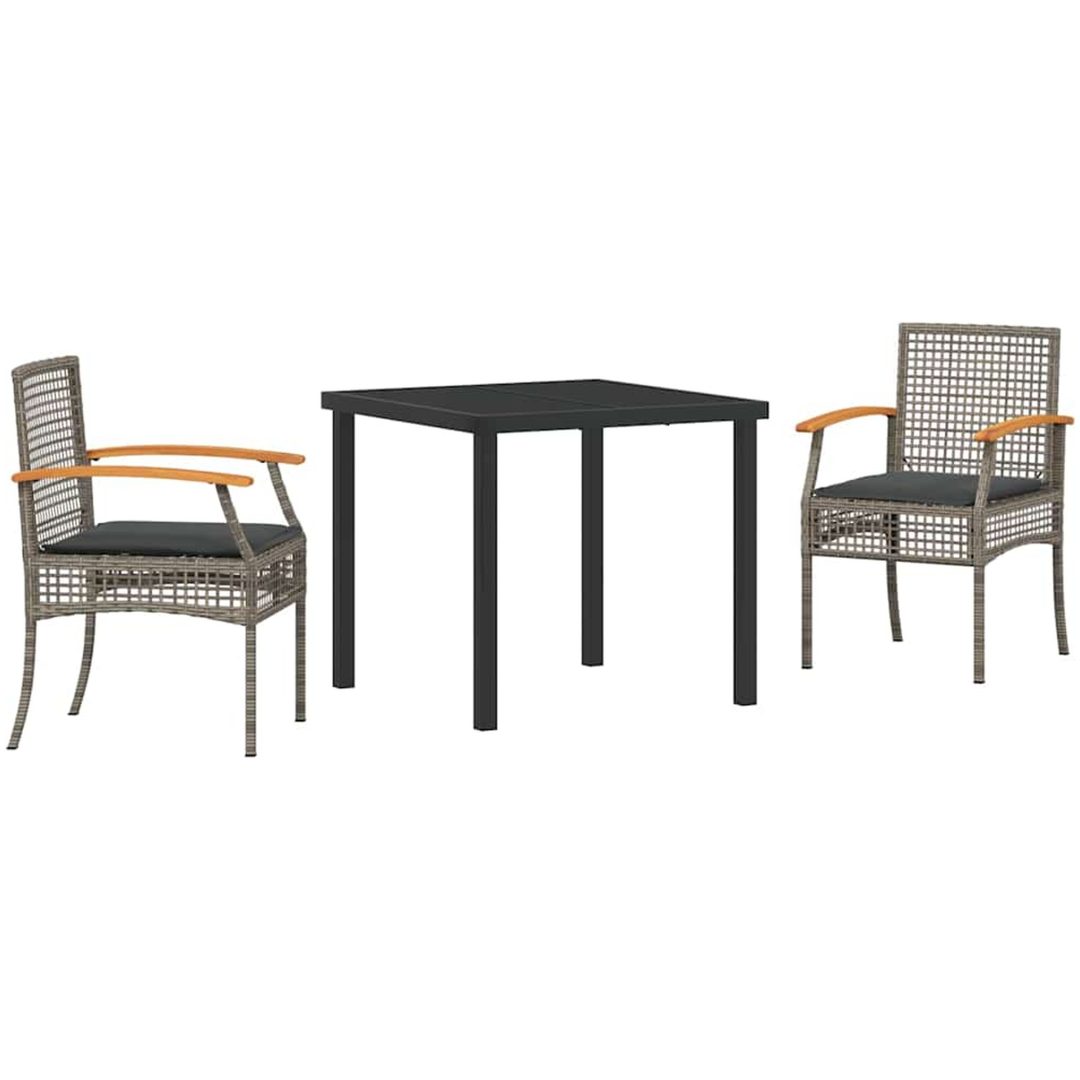 3-delat trädgårdsmatbord set med kuddar grå poly rattan vidaXL 80 x 80 x 73 cm – bild 2