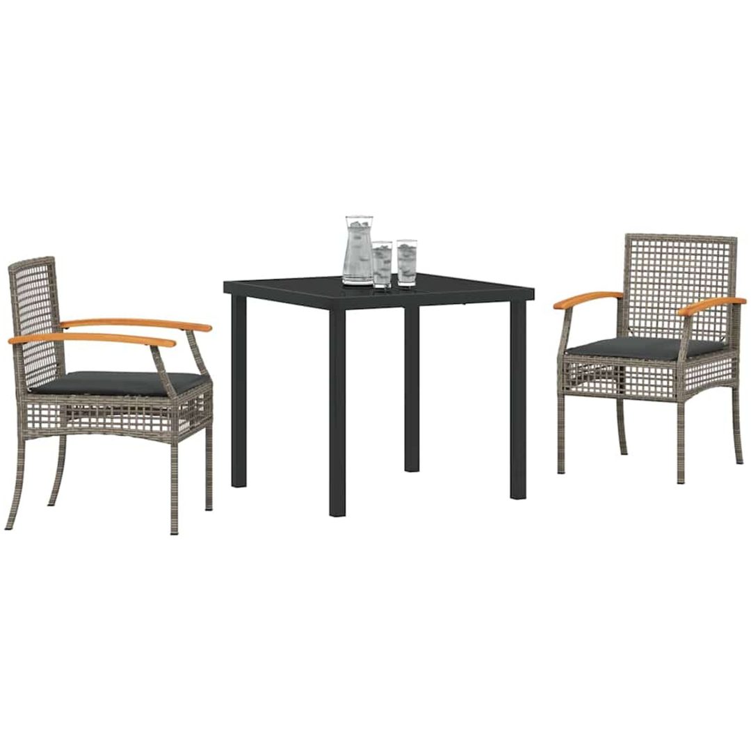 3-delat trädgårdsmatbord set med kuddar grå poly rattan vidaXL 80 x 80 x 73 cm – bild 3