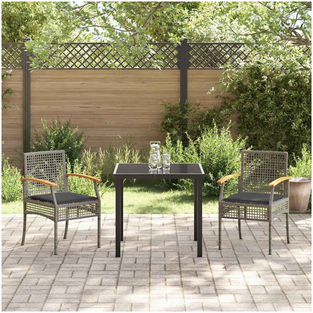 3-delat trädgårdsmatbord set med kuddar grå poly rattan vidaXL 80 x 80 x 73 cm – bild 4