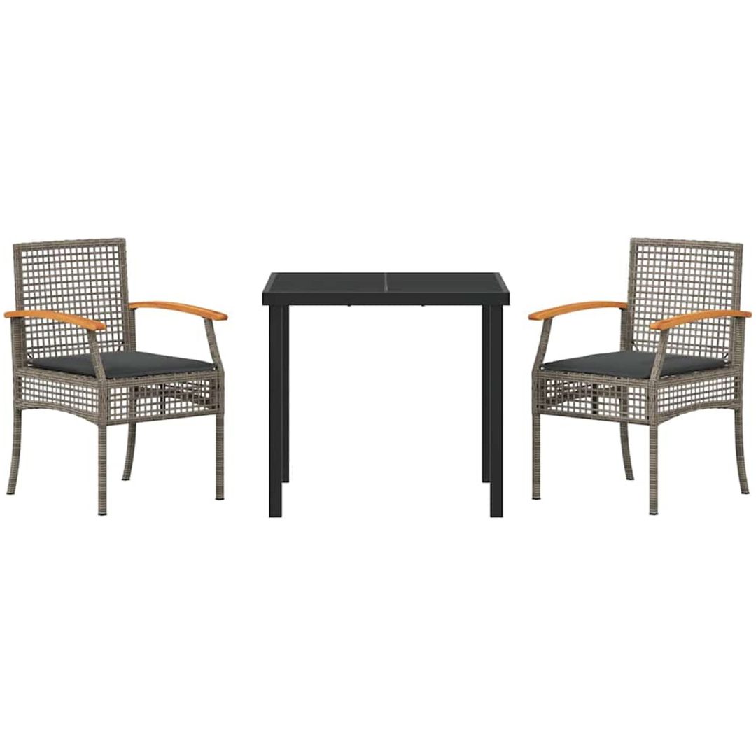 3-delat trädgårdsmatbord set med kuddar grå poly rattan vidaXL 80 x 80 x 73 cm – bild 7