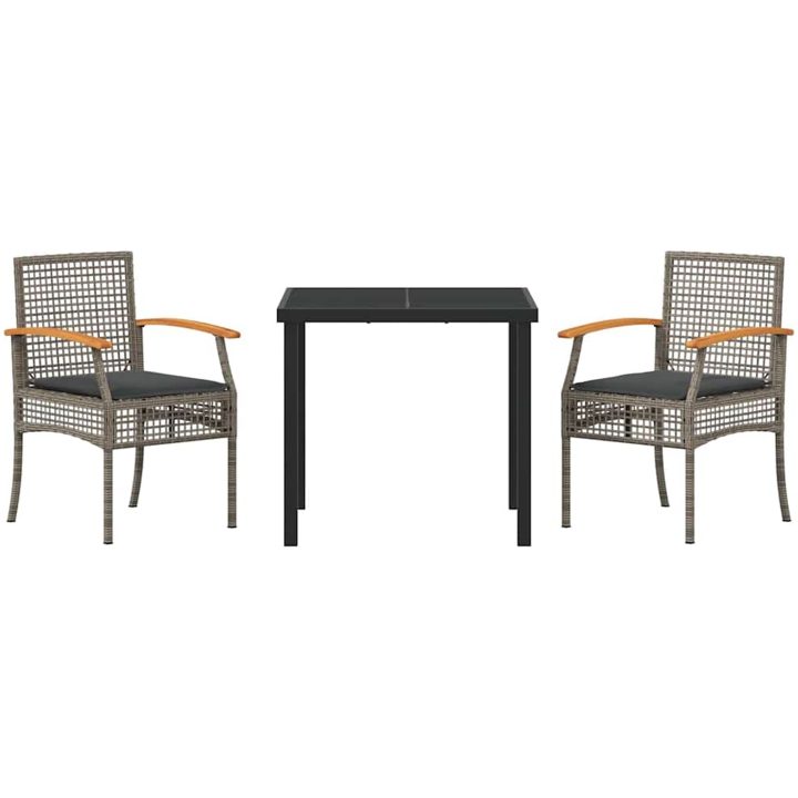 3-delat trädgårdsmatbord set med kuddar grå poly rattan vidaXL 80 x 80 x 73 cm – bild 7