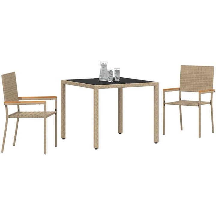 3-delat trädgårdsmatsalsset Beige Polyrotting vidaXL 2 - Sits – bild 3