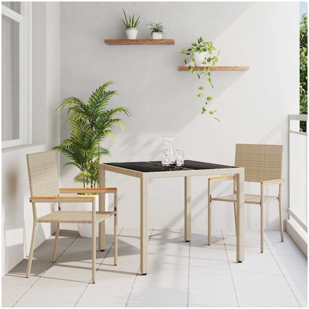 3-delat trädgårdsmatsalsset Beige Polyrotting vidaXL 2 - Sits