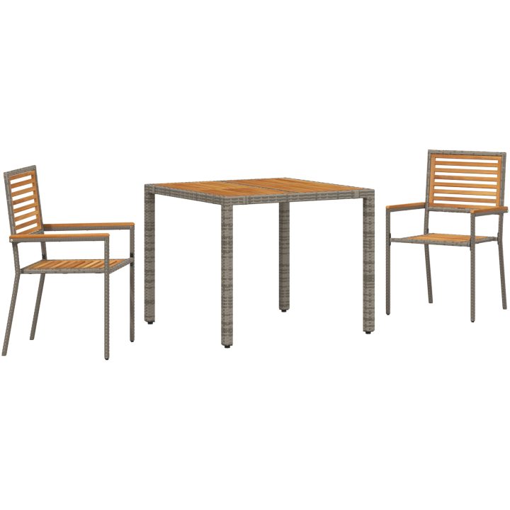 3-delat trädgårdsmatsalsset grå poly rattan akacia vidaXL Standard – bild 2