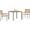 3-delat trädgårdsmatsalsset grå poly rattan akacia vidaXL Standard – miniatyr 3
