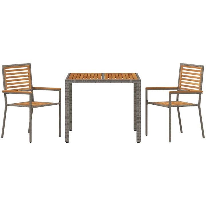 3-delat trädgårdsmatsalsset grå poly rattan akacia vidaXL Standard – bild 7