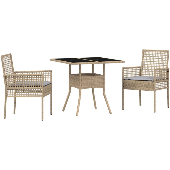 3-delat trädgårdsmatset beige poly rattan vidaXL 80 x 80 x 75 cm – bild 2