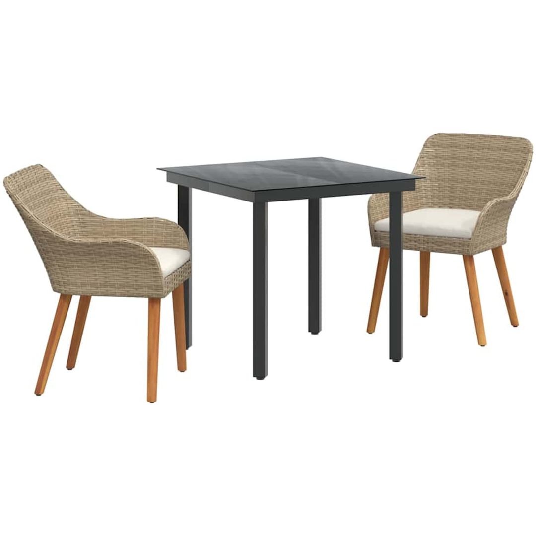 3-delat trädgårdsmatset med beige poly rattan vidaXL 80 x 80 x 74 cm – bild 2