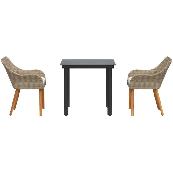 3-delat trädgårdsmatset med beige poly rattan vidaXL 80 x 80 x 74 cm – bild 7