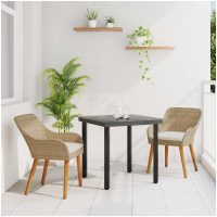 3-delat trädgårdsmatset med beige poly rattan vidaXL