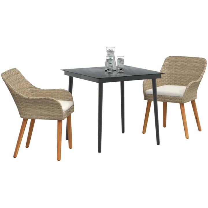 3-delat trädgårdsmöbelset Beige Poly Rattan vidaXL 80 x 80 x 74 cm – bild 3
